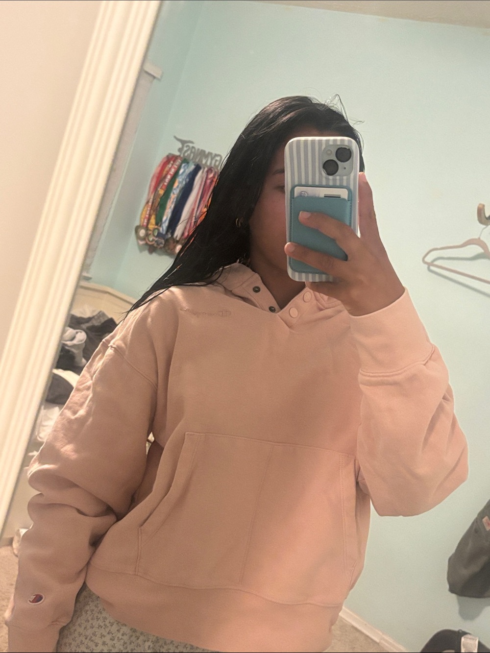 Champion Light Pink Women's Snap-Detail Pullover Hoodie